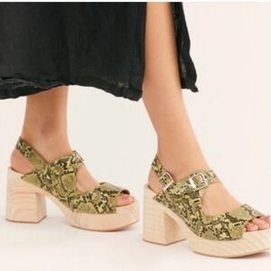Free People Snake Print Buckle Open Toe Heeled Clogs Sandals Size 36